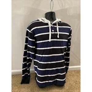 VTG Unionbay Distressed Grunge Skater Blue Black Hoodie Mens XL Striped y2k 81